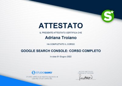 Web designer e consulente SEO Attestato Google Search Console: corso completo con Studio Samo di Adriana Troiano