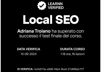 Web designer e consulente SEO Attestato Local SEO con Learnn di Adriana Troiano