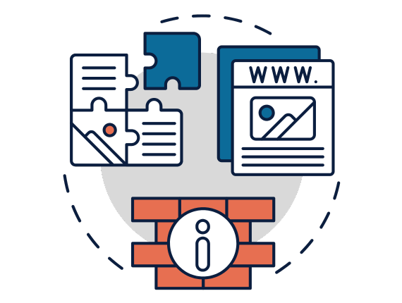 Realizzazione siti web Icona grafica che identifica la realizzazione di un sito web fatta di diversi elementi come se fossero pezzi di puzzle